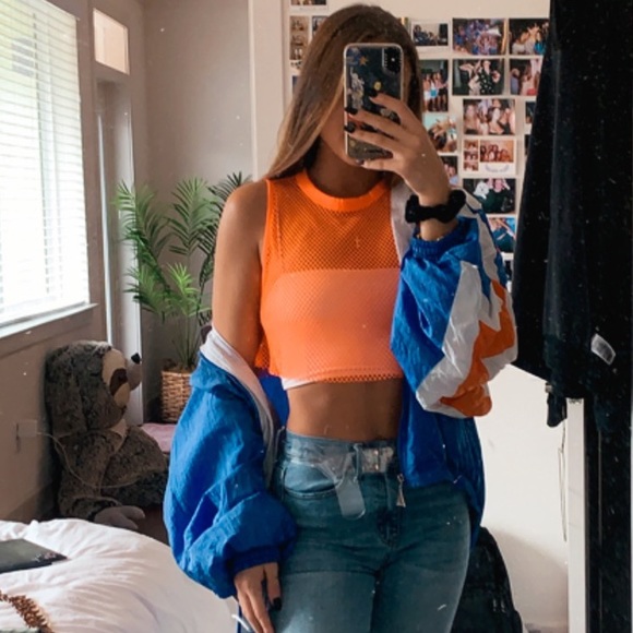 *WORN ONCE* Forever 21 Neon Orange Mesh Crop Tank - Picture 4 of 4